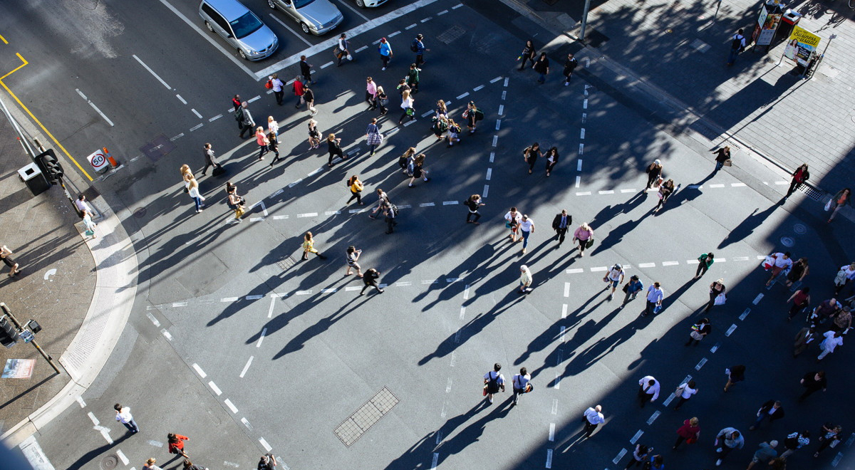 People crossing Pulteney Street, Adelaide
