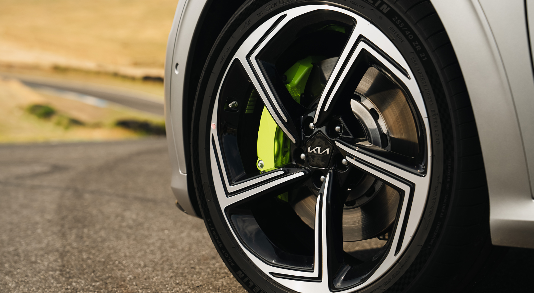 The EV6 GT's bright-green brake callipers.