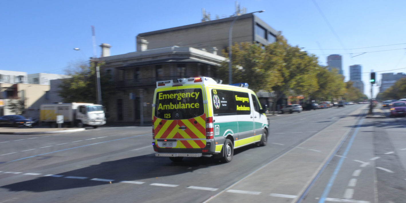 Ambulance on road in South Australia.