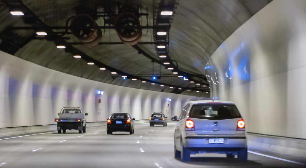 Cars travelling through the Heysen Tunnel on the South Eastern Freeway.