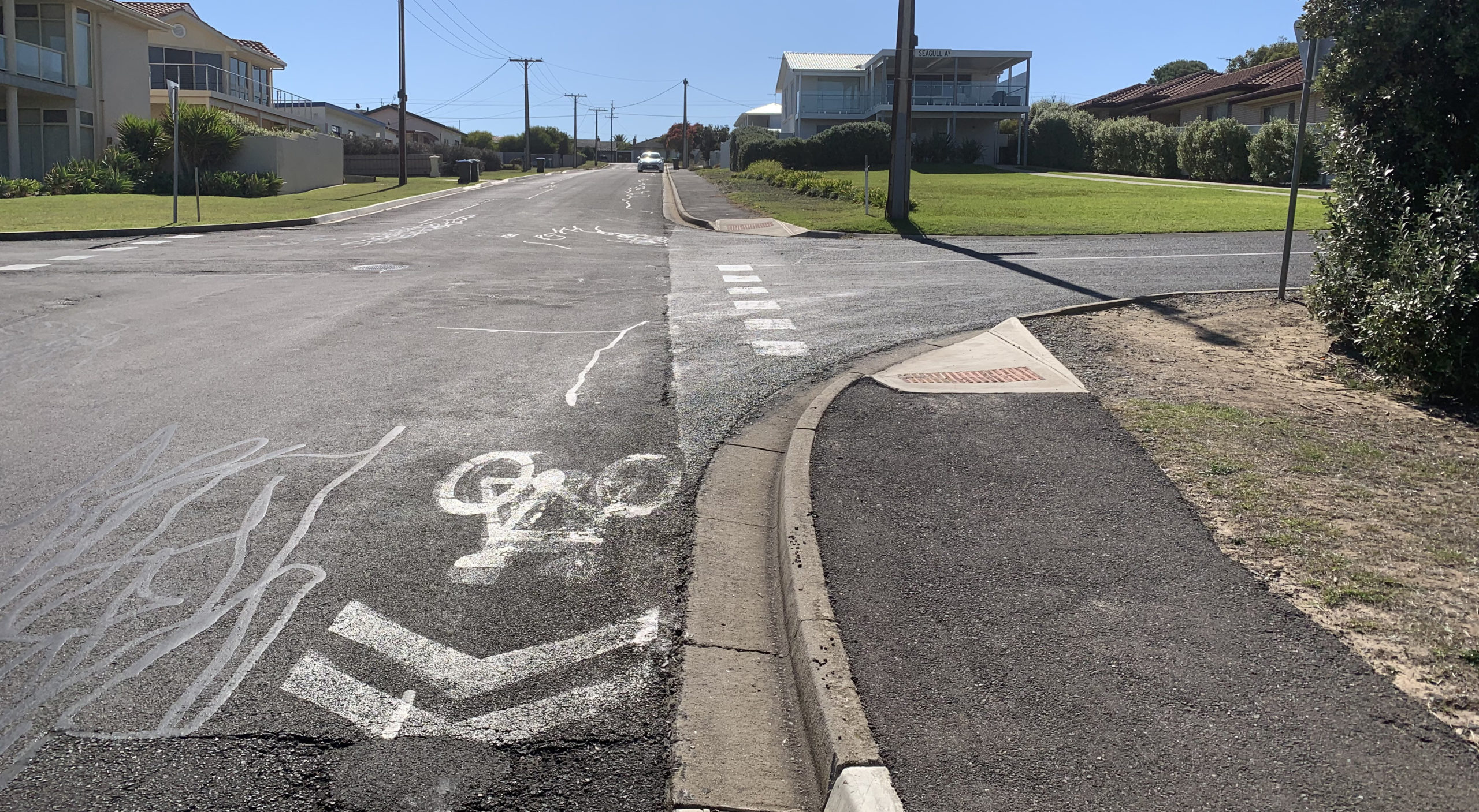 Sharrows (path markings) indicating a shared roadway. Image: RAA