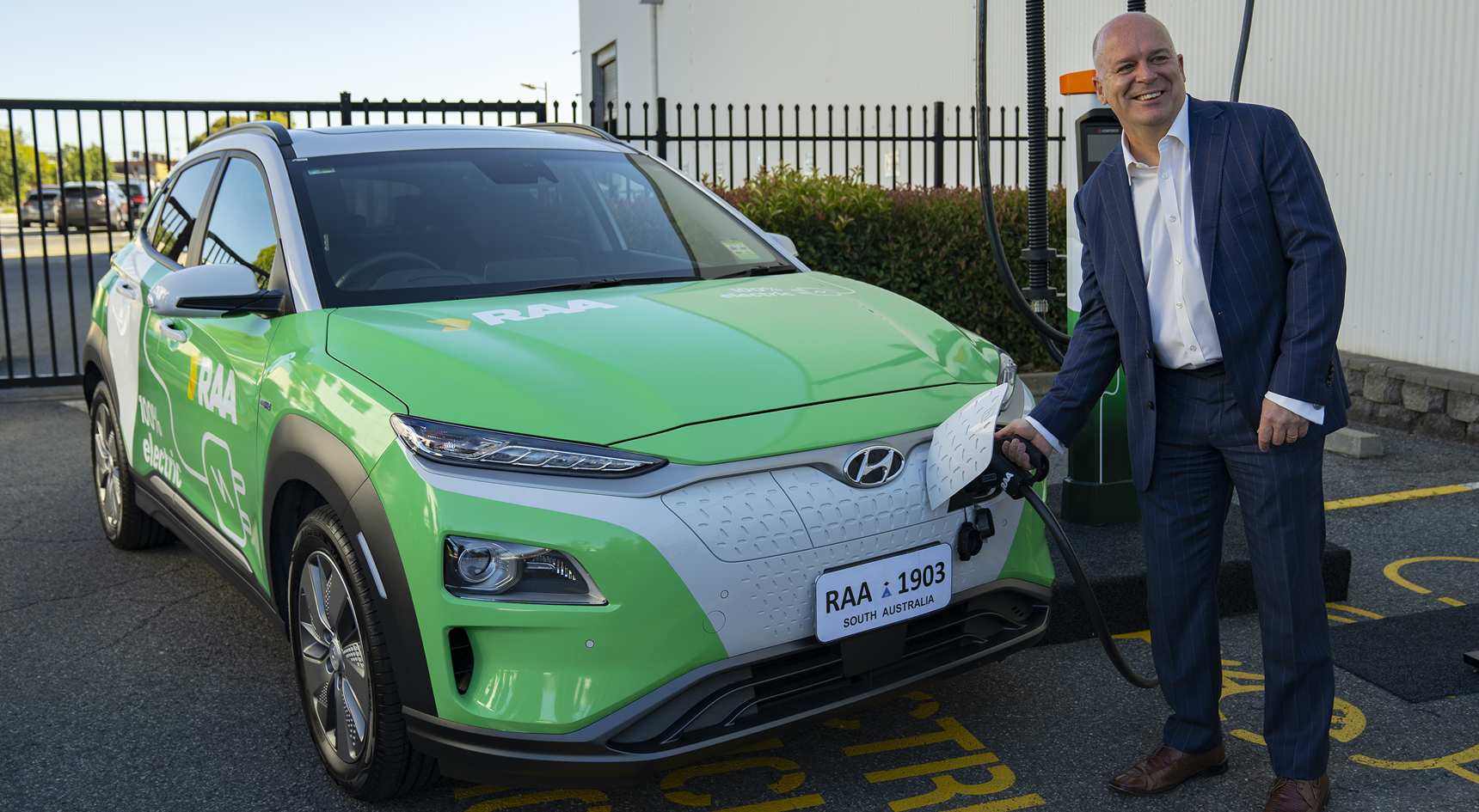 RAA Managing Director Ian Stone with the EV at RAA Mile End.