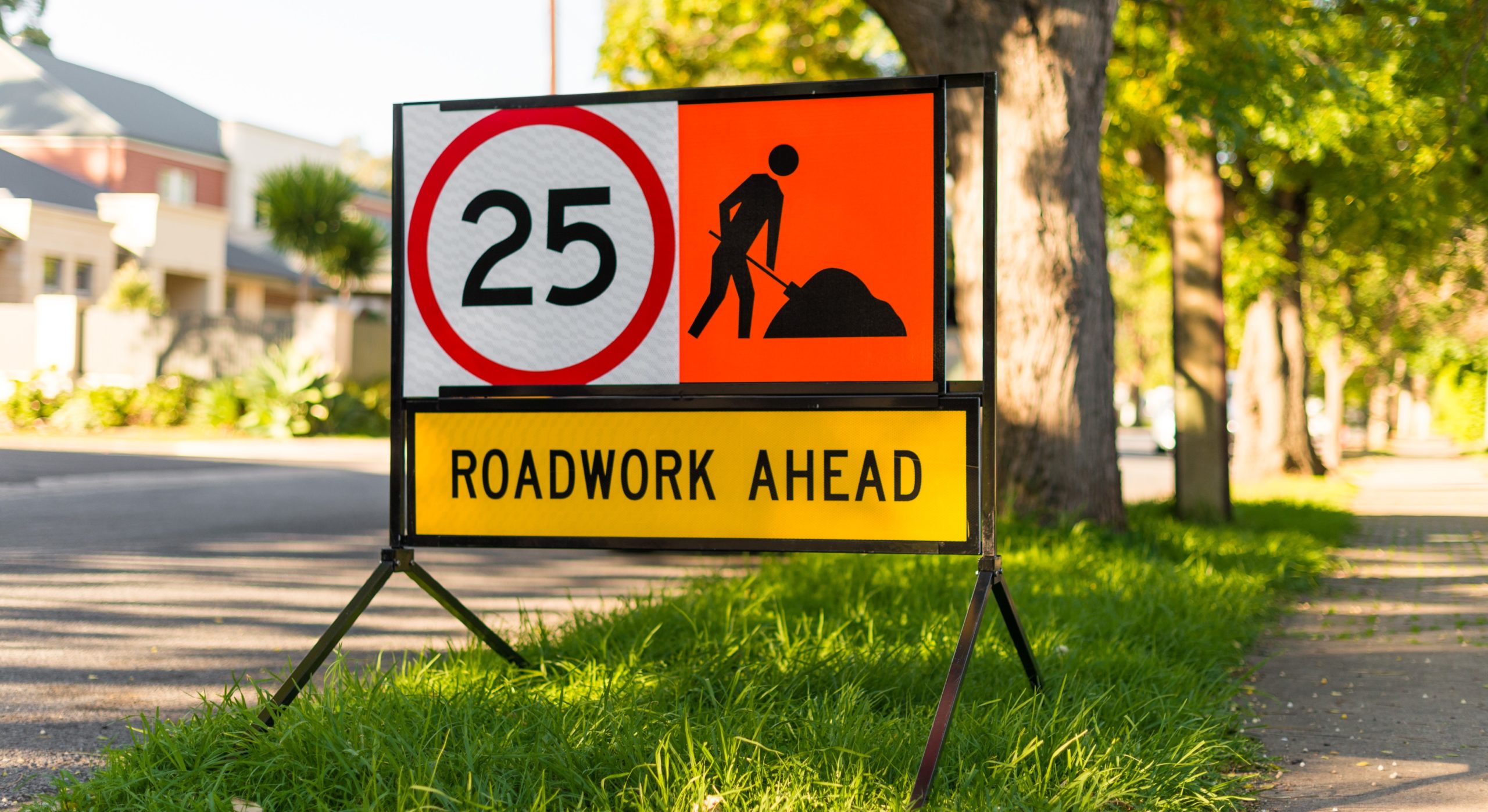 Suburban roadworks sign. Image: Getty