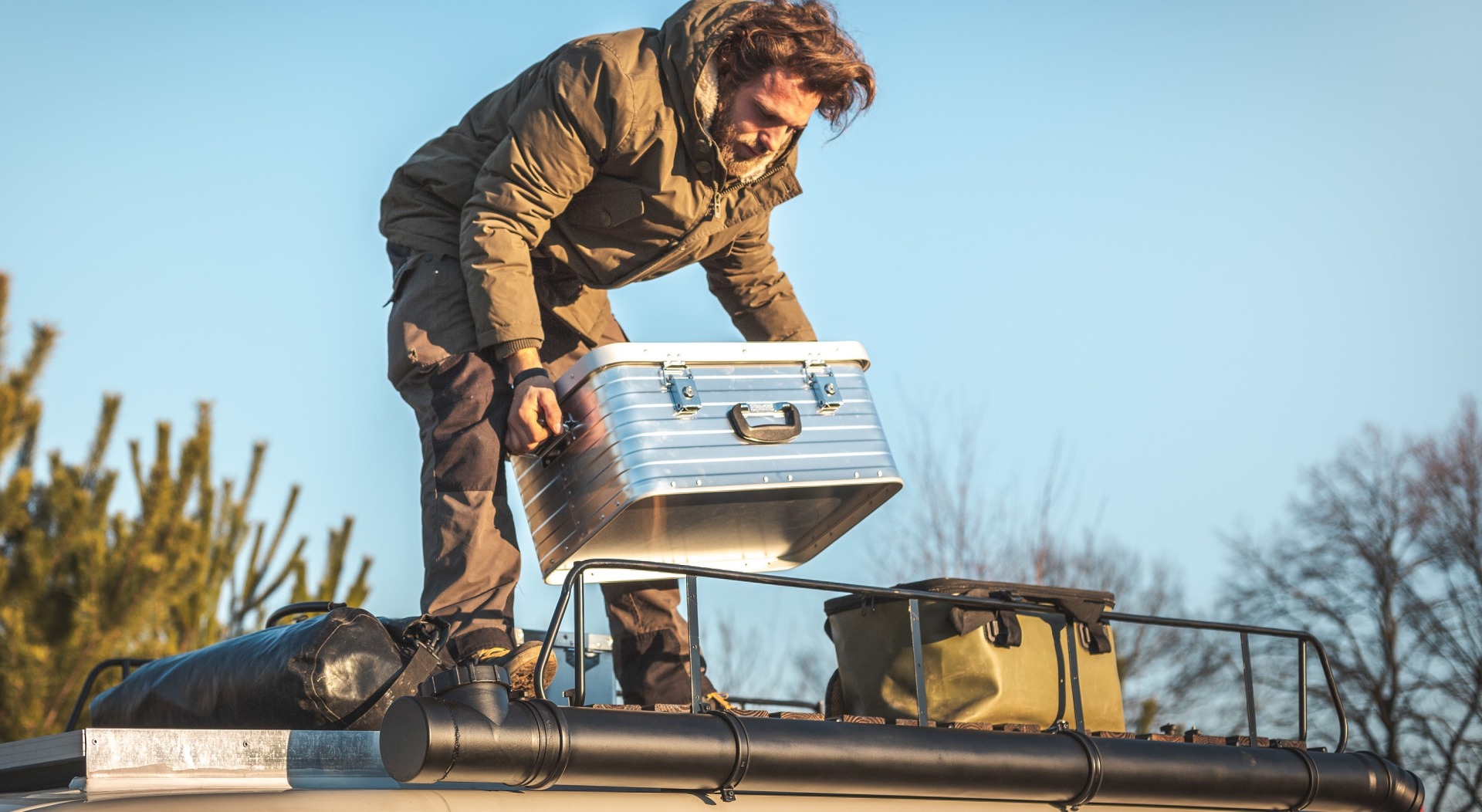 Man on roof rack