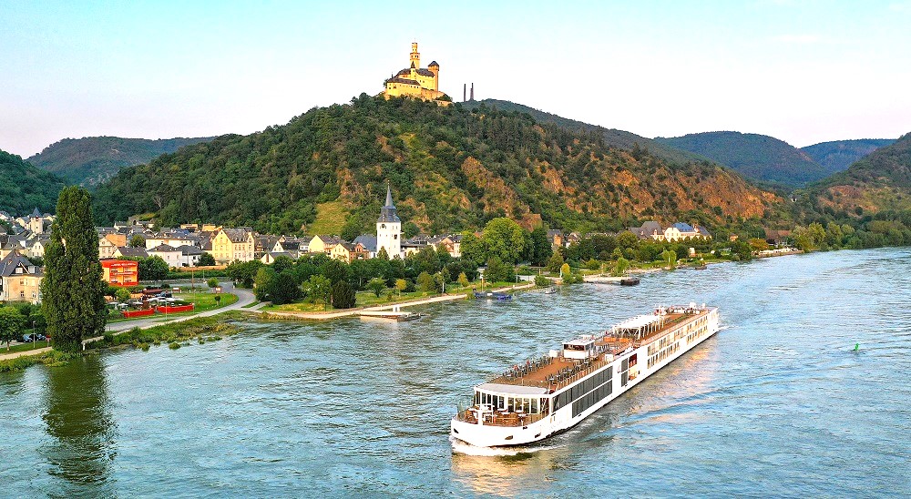 Cruising past Marksburg Castle on the Rhine River