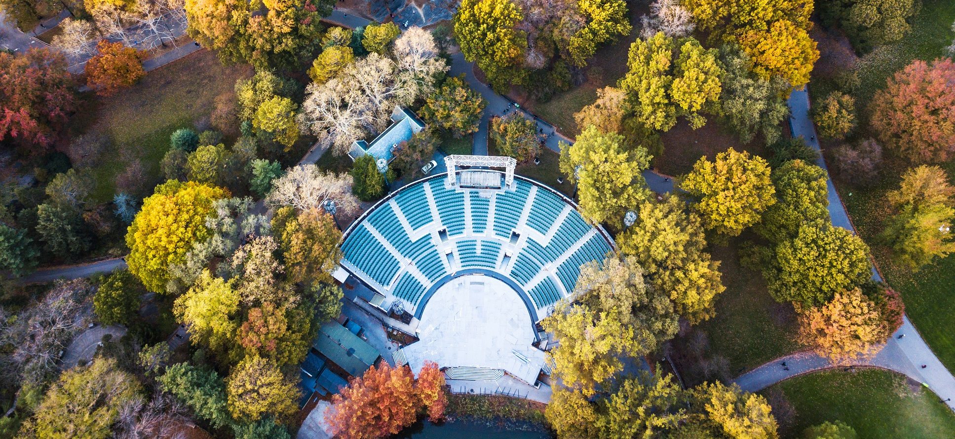 Aerial view of Central park theater in autumn
