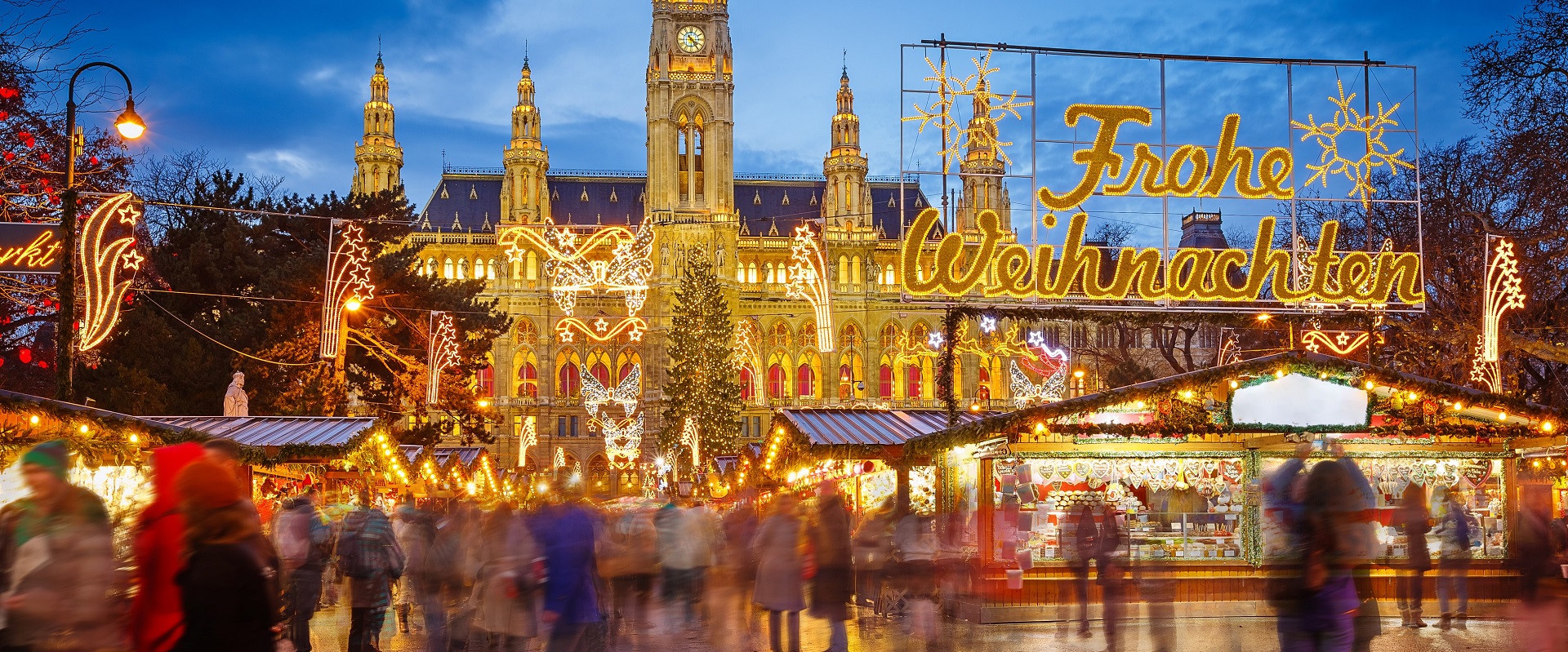 Vienna illuminated by Christmas lights.